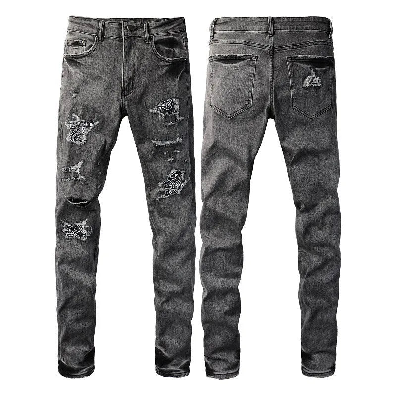 Stretch slim-fit skinny jeans in dark denim with mid waist and zip fly on a model