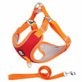 Adjustable mesh dog harness with reflective piping in black, red, gray, or light purple colours