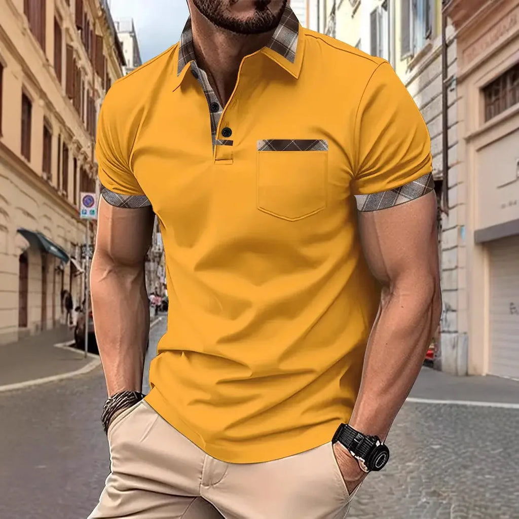 Men's plaid colourblock t-shirt with zipper detail in loose fit for summer wear