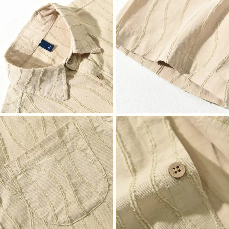 Men's pure cotton summer casual shirt in apricot colour with loose fit Japanese style design