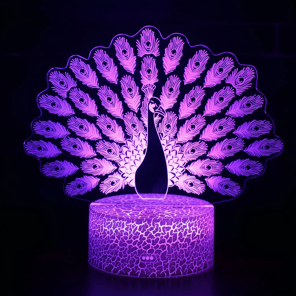 Colourful acrylic 3D touch USB table lamp with ABS base on a desk