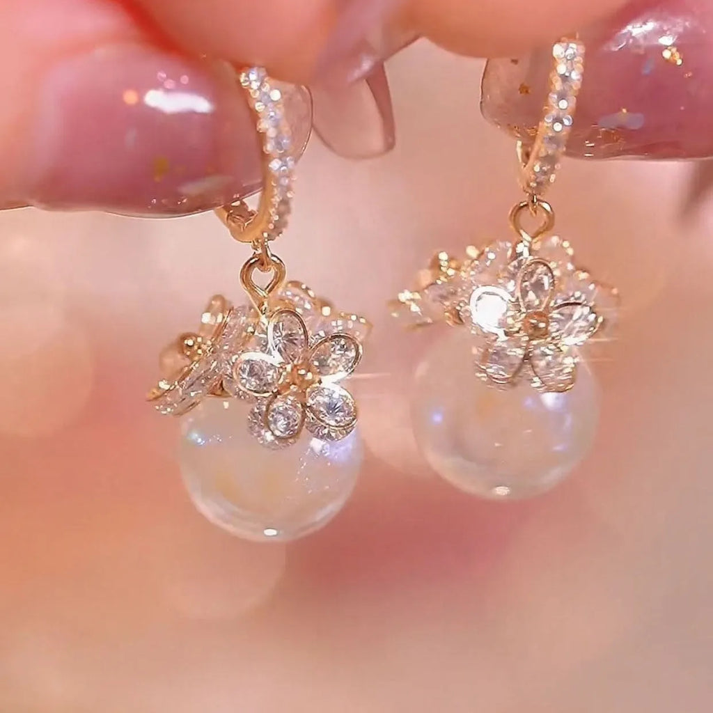 Geometric rose design zircon electroplated copper earrings for women in multiple colour variations
