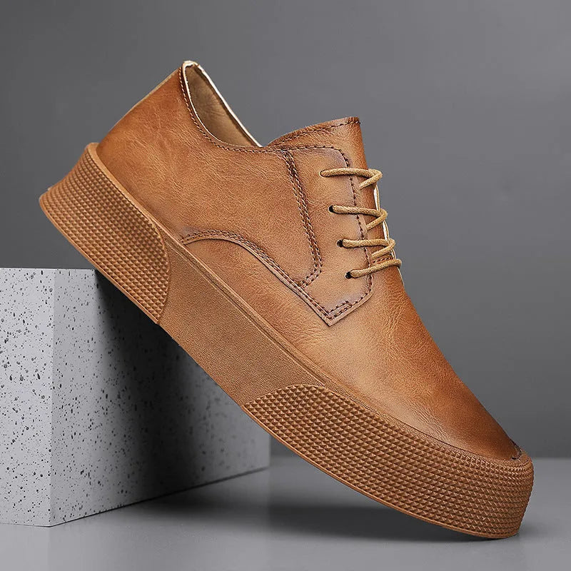 Men's lace-up platform board shoes in ON2266 brown with round toe and low top profile