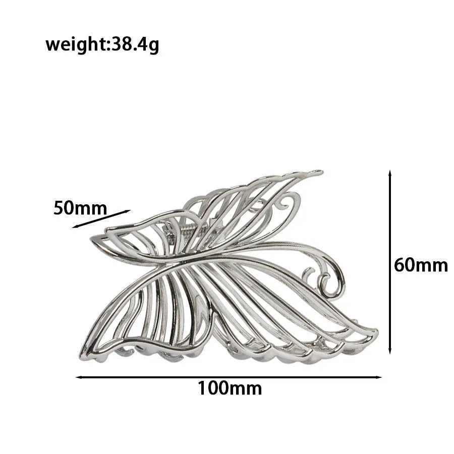 Silver metal hair barrette claw clip with electroplated finish and decorative design