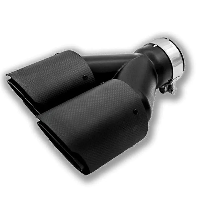 Black carbon fibre car exhaust pipe with double outlet tail nozzle, 250mm long