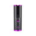 Portable wireless curling iron with USB charging port and gold ceramic barrel in pink colour