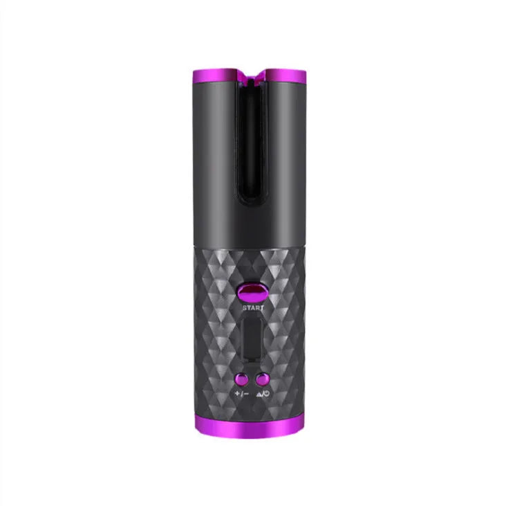 Portable wireless curling iron with USB charging port and gold ceramic barrel in pink colour