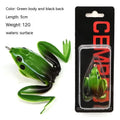 Bionic thunder frog fishing lure with realistic snake head design and double hooks in grass green colour