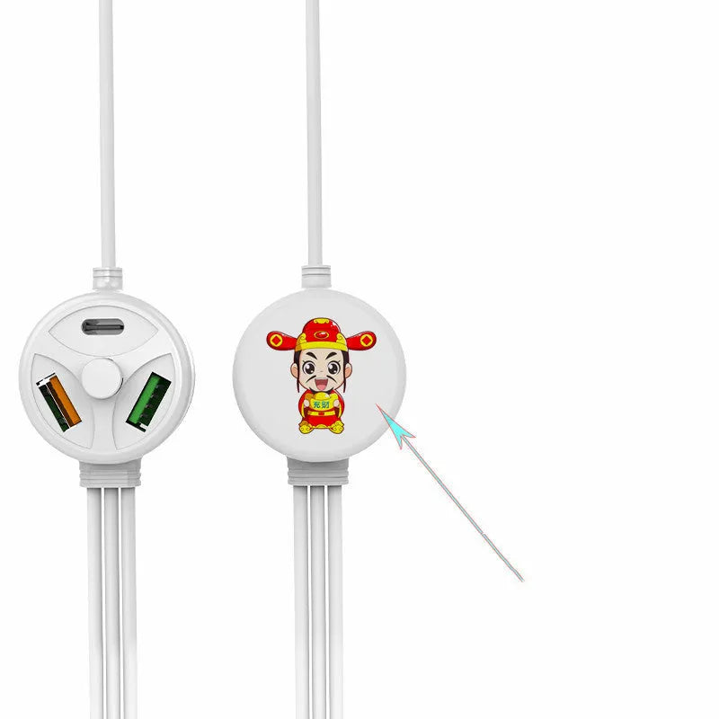 White PD fast charge cable with Type-C, Micro USB and Mini USB connectors on 1.2m PVC cable