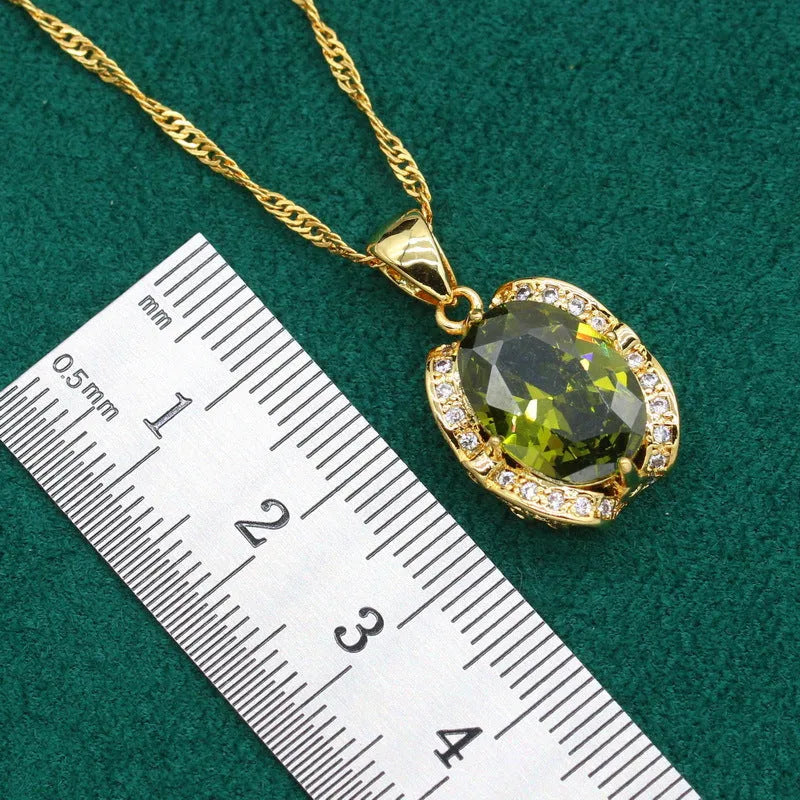Women's full rhinestone zircon jewellery set showing necklace with snake bone chain, earrings, and ring in copper with electroplated finish