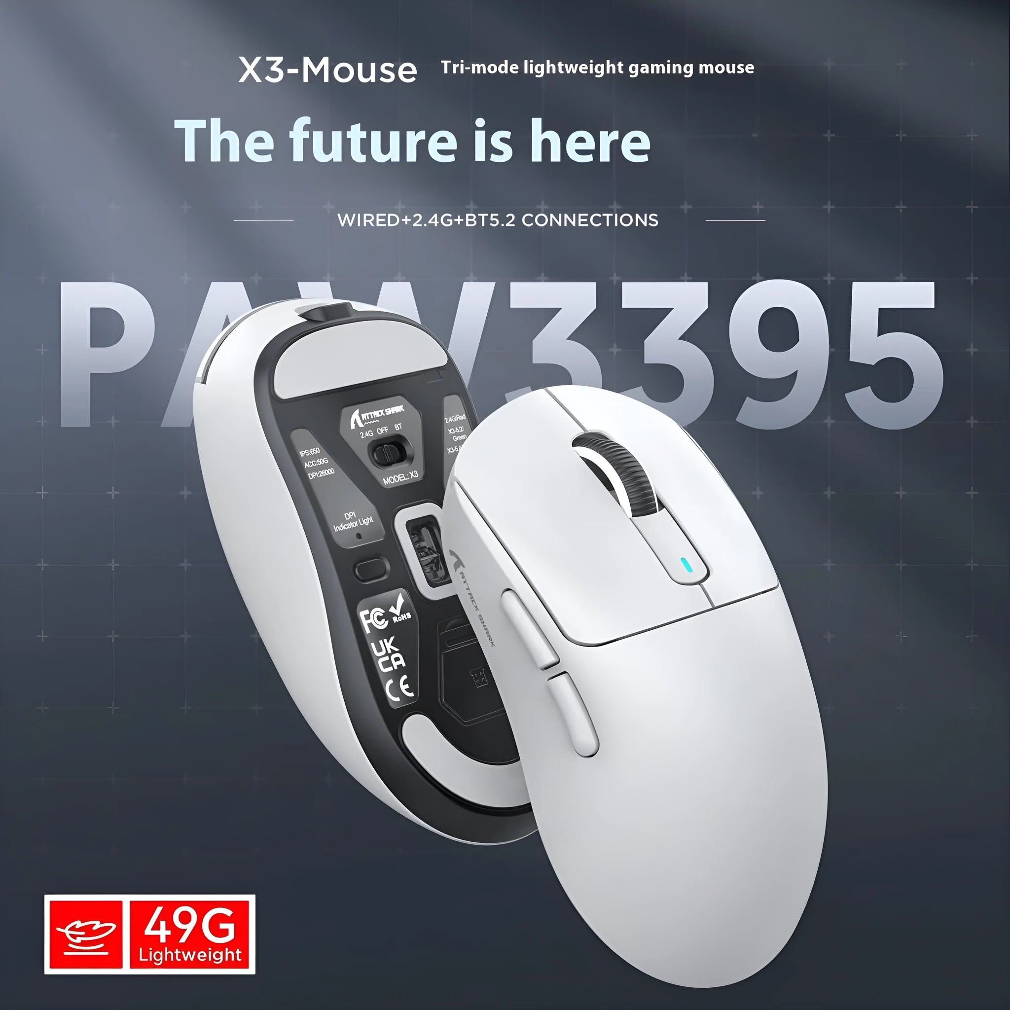 Lightweight three-mode Bluetooth mouse in multiple colours with USB receiver and parachute cord