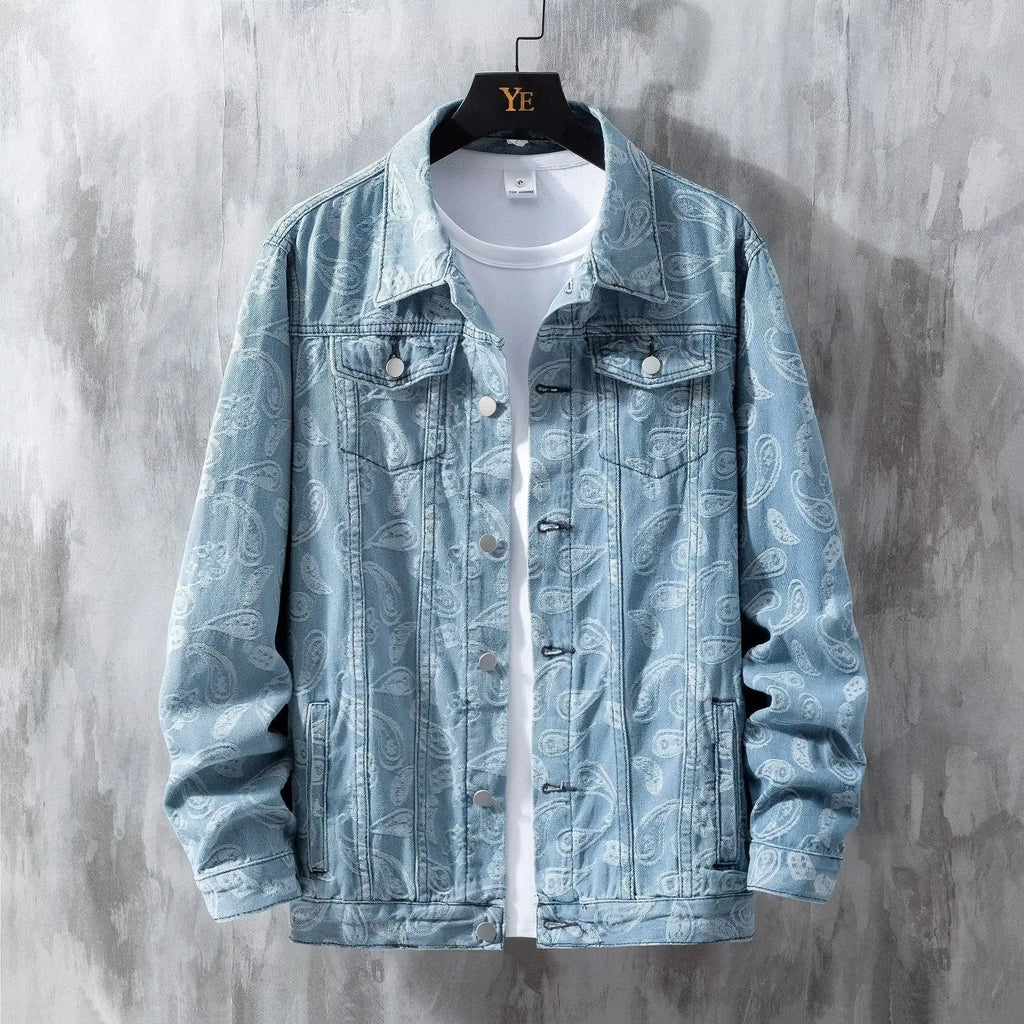 Men's slim fit cotton denim jacket with patch pockets in dark blue