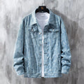 Men's slim fit cotton denim jacket with patch pockets in dark blue