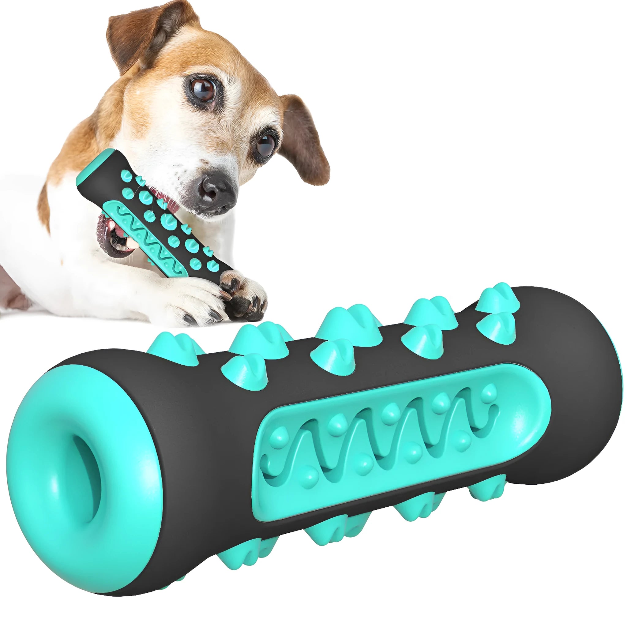Natural rubber dog toothbrush chew toy for dental cleaning in blue colour