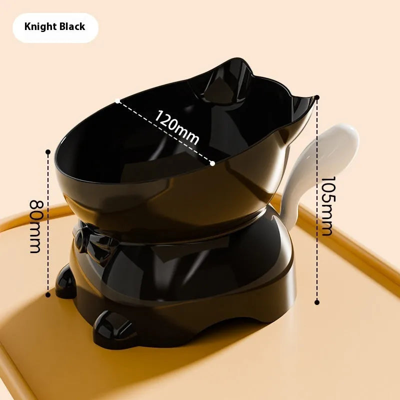Stainless steel anti-fall oblique cat bowl in black, blue, pink and yellow colour options