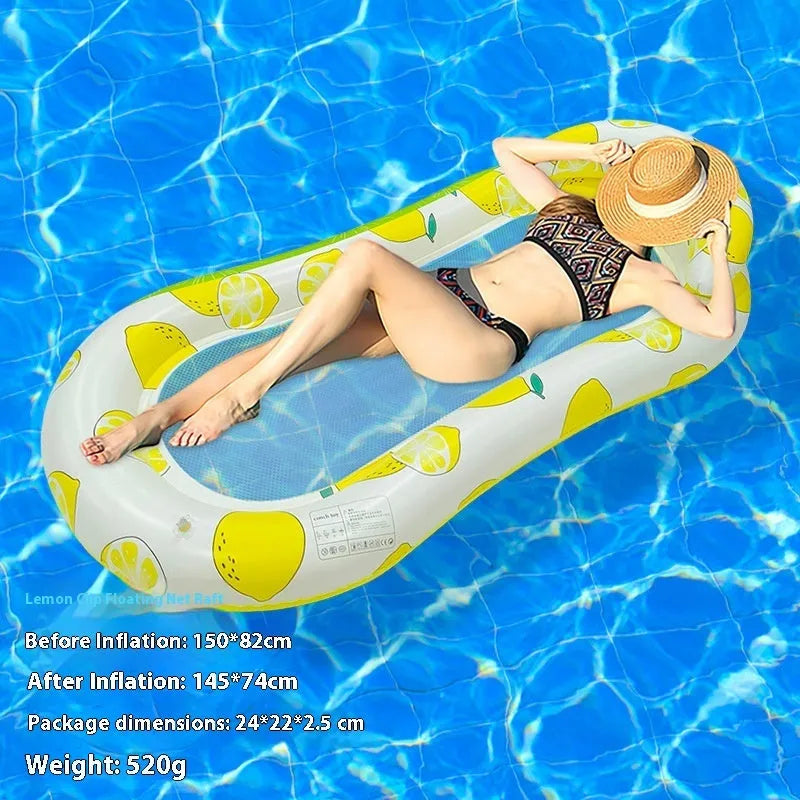 PVC inflatable floating row pool lounge in gradient sequin blue-purple wave design with canopy