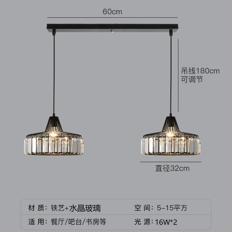 Modern black and gold crystal chandelier ceiling lamp with LED lights in various sizes.