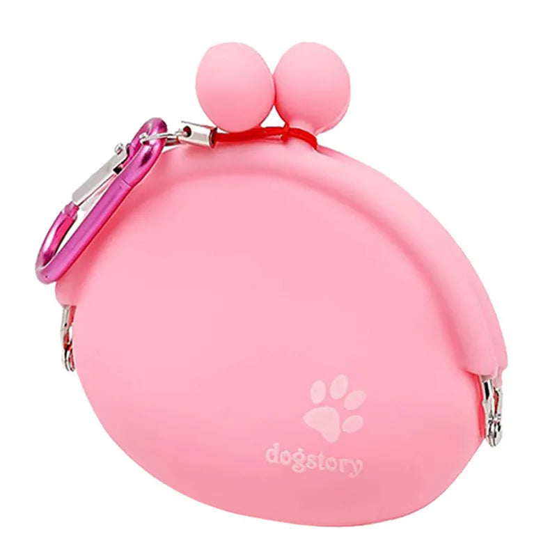 Yellow silicone dog training treat bag with hook-and-loop fastening showing 9x9.5cm dimensions