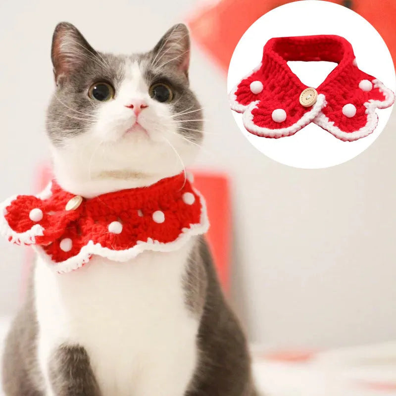 Soft milk cotton knitted collar for small pets with a cartoon pattern, shown in multiple sizes.