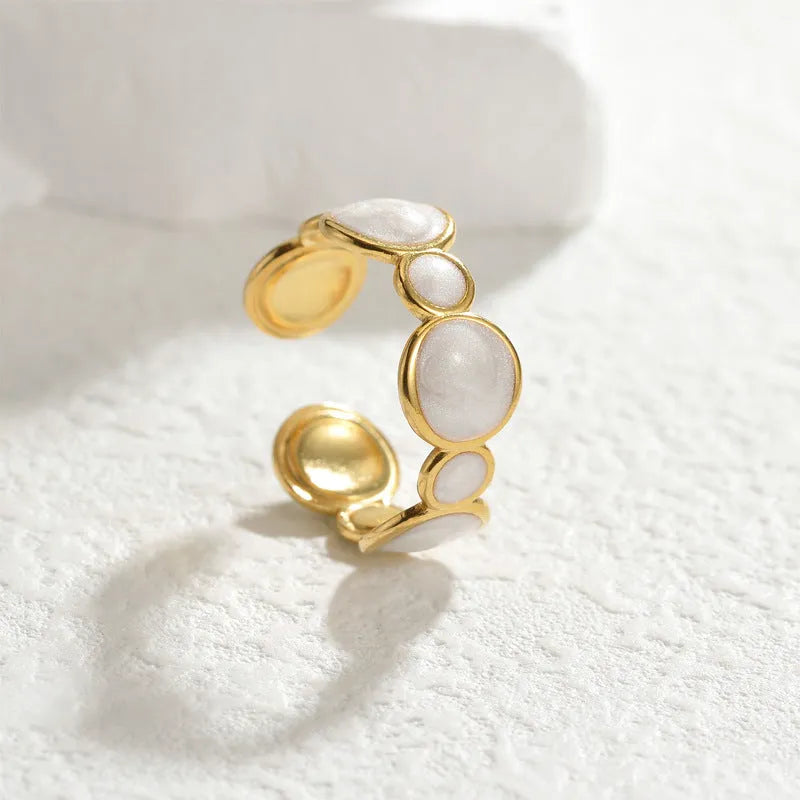 Geometric adjustable stainless steel ring with electroplated gold-colour finish