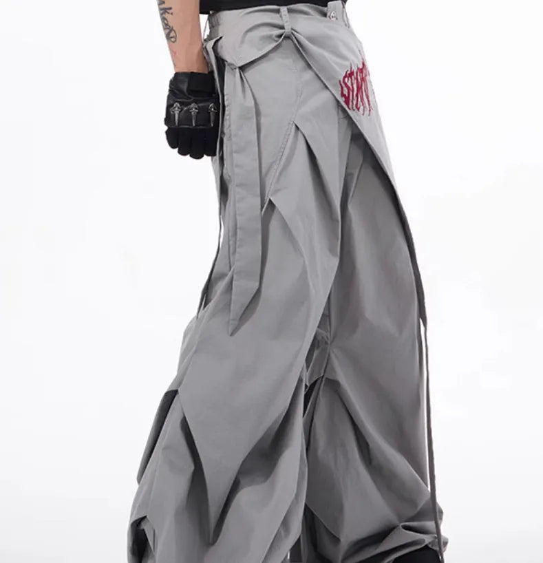 Korean-style wide-leg summer pants for boys in solid black or grey with loose fit design