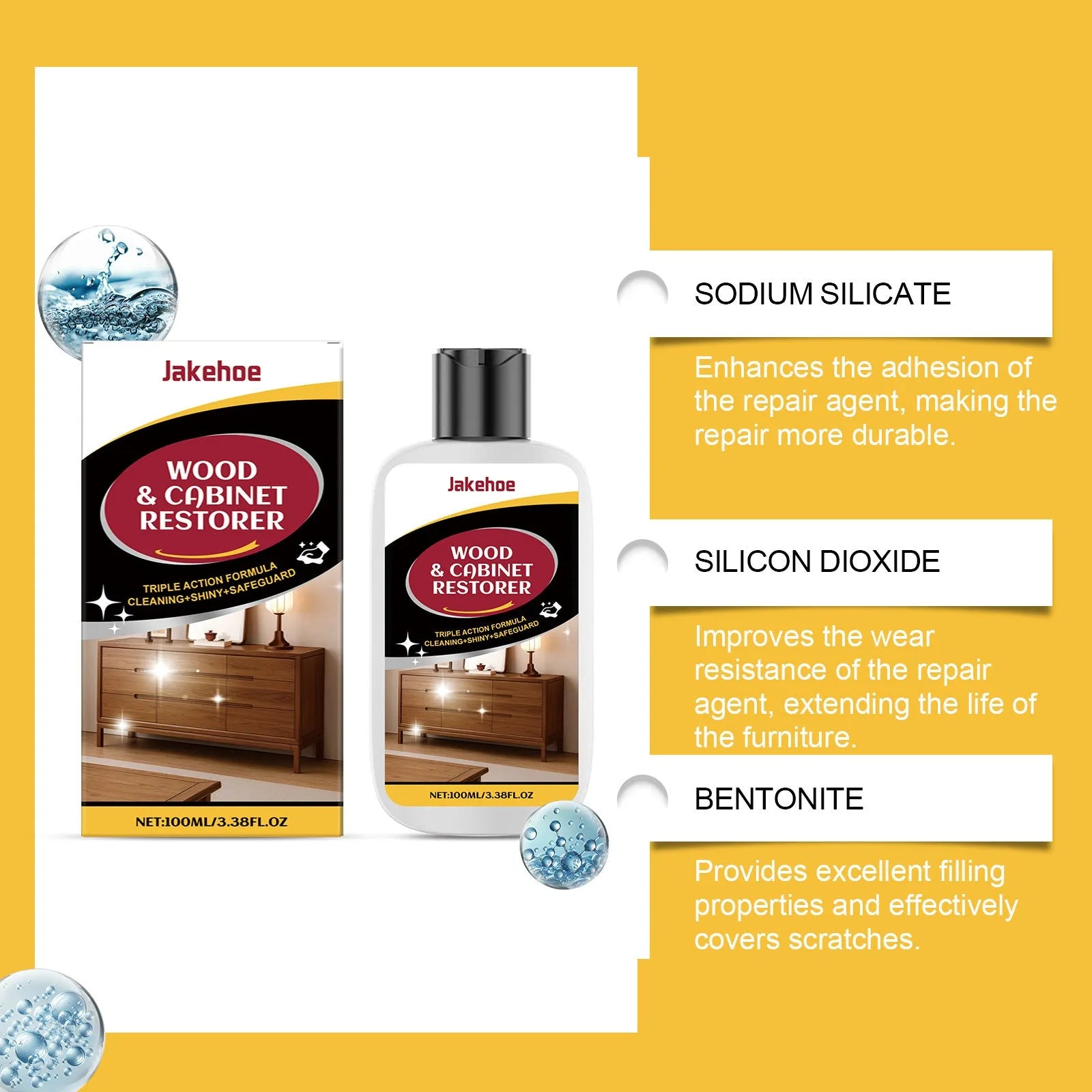 Wood furniture scratch care solution bottle with microfiber polishing cloth