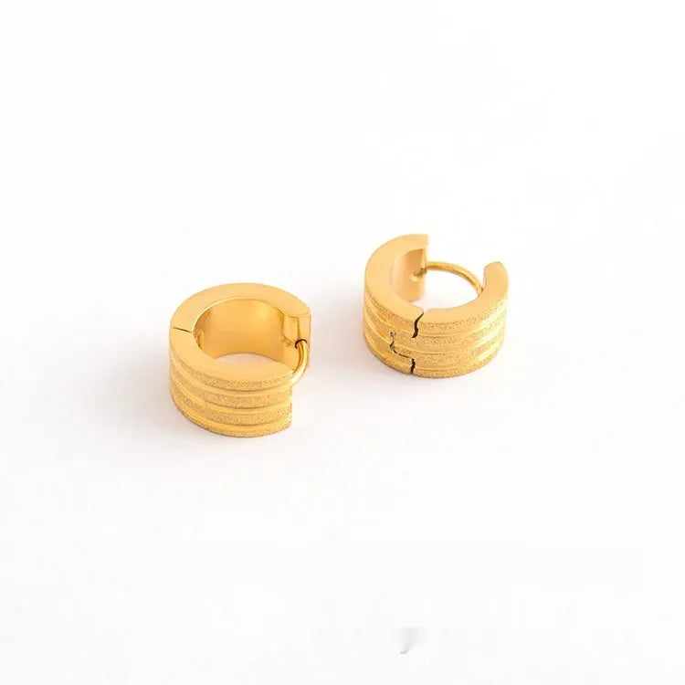 Three-line frosted geometric titanium steel earrings in black, gold or steel colour options