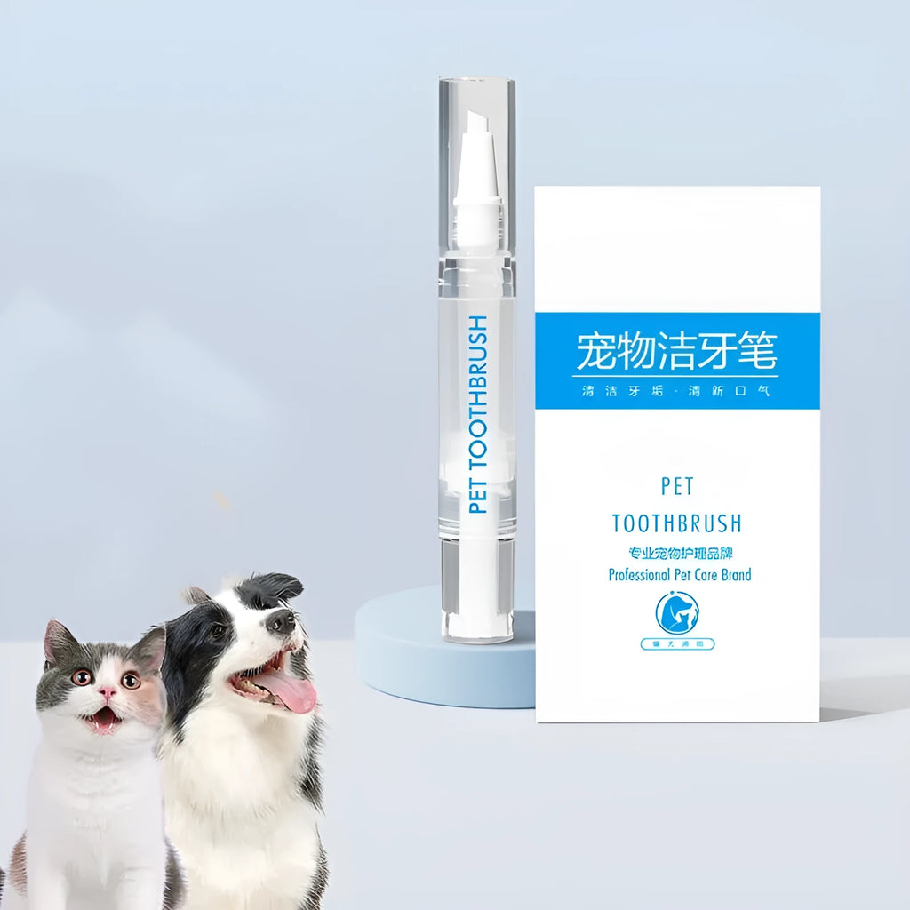 Pet toothbrush pen for dogs with rotating tail to dispense toothpaste, plastic design, single pack