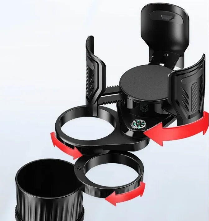 Carbon fibre black car cup holder with retractable base for one point four compass mounts.