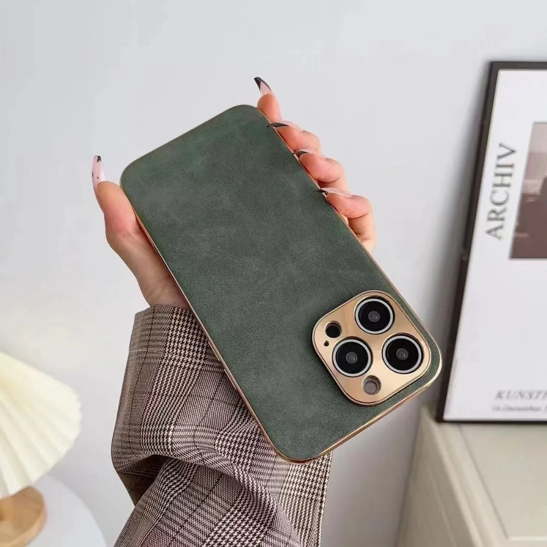 Leather texture iPhone case in grey showing TPU construction and solid colour finish