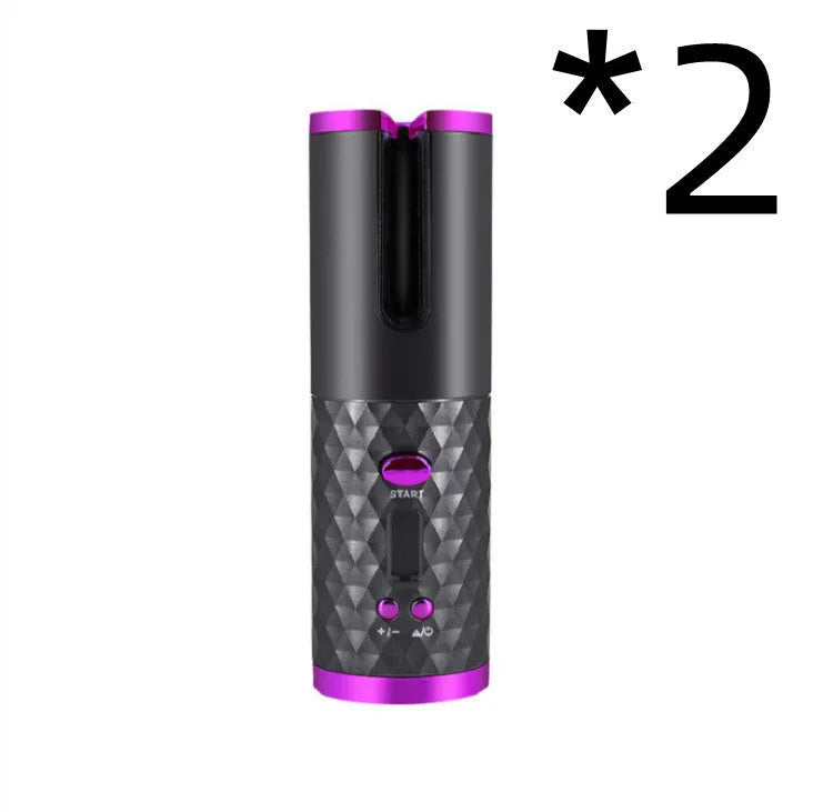 Portable wireless curling iron with USB charging port and gold ceramic barrel in pink colour