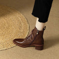 Women's black pointed-toe short tube boots with 5.5cm heel and 13cm shaft