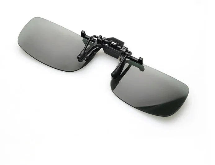 Myopia sunglasses clip with PC lenses in dark green, grey, and night vision options for prescription glasses