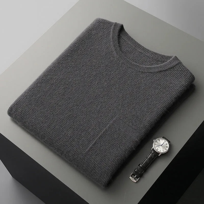 Men's round neck jacquard pullover knitted vest in solid colour, sleeveless for autumn