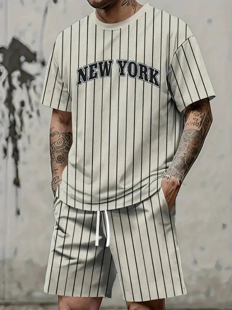 Men's personality letter print suit set with short sleeves and matching shorts