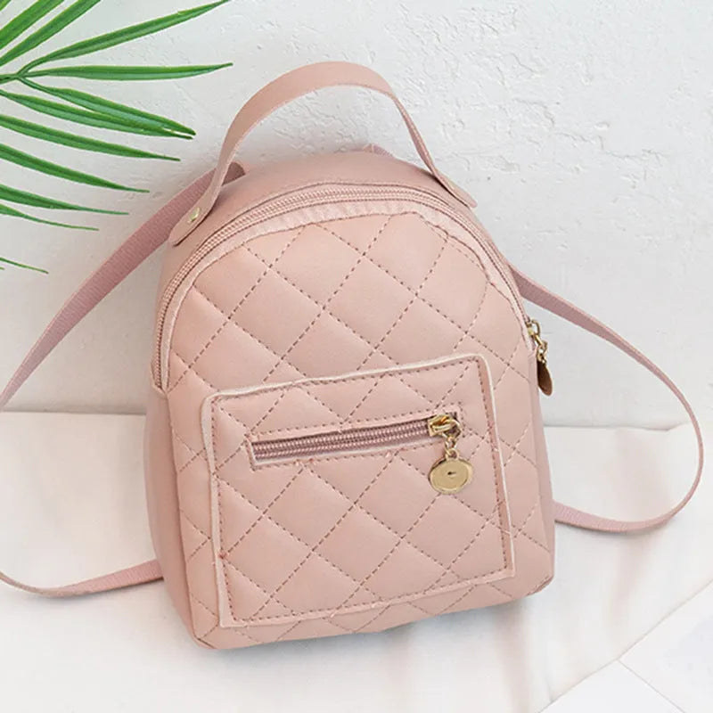 Girls' hard PU backpack with Korean embroidery in black, vertical square shape with soft carry handle