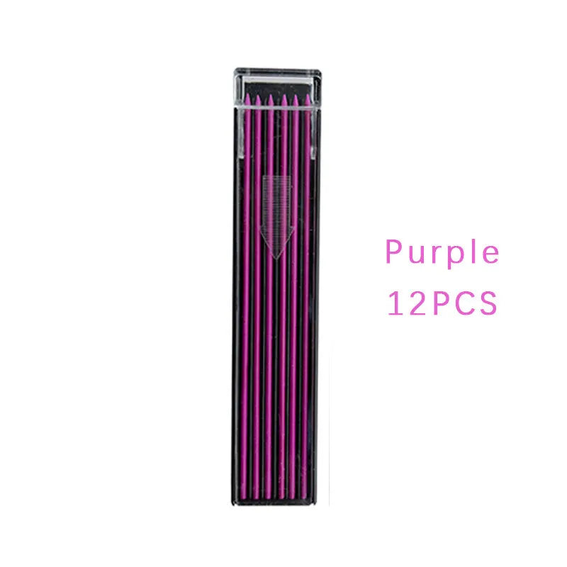 Boxed set of twelve 0.5mm HB mechanical pencil refills with erasers in rainbow colours