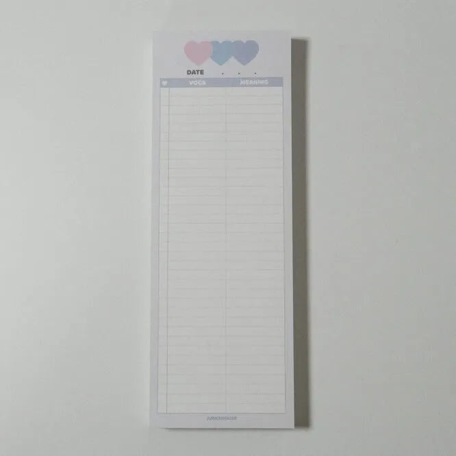 Vertical B5 half-size notepad with double-sided printing in blue, pink, or purple cover colours