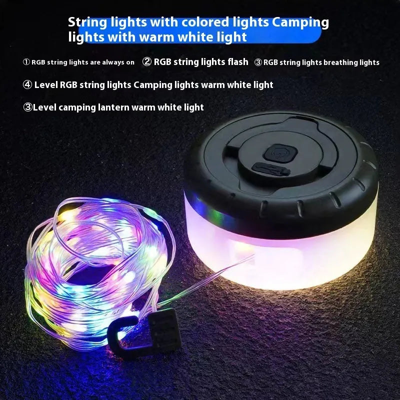 Rechargeable outdoor string lights with 30 LED beads in warm white and colourful lighting modes