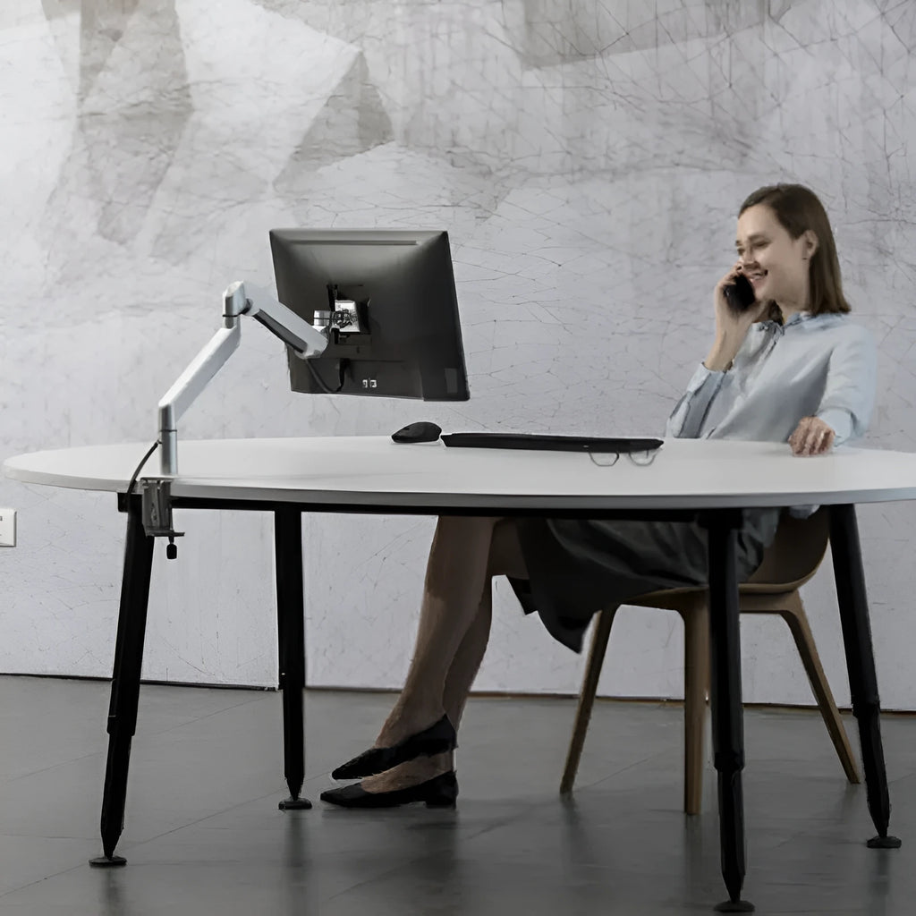 Aluminium alloy laptop stand with adjustable air pressure arm bracket in black and silver colours