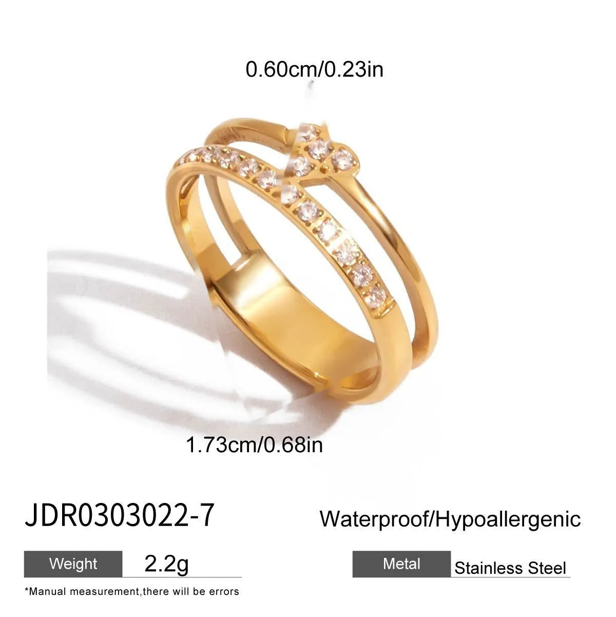 Silver tone geometric zircon ring with European-American styling on stainless steel background