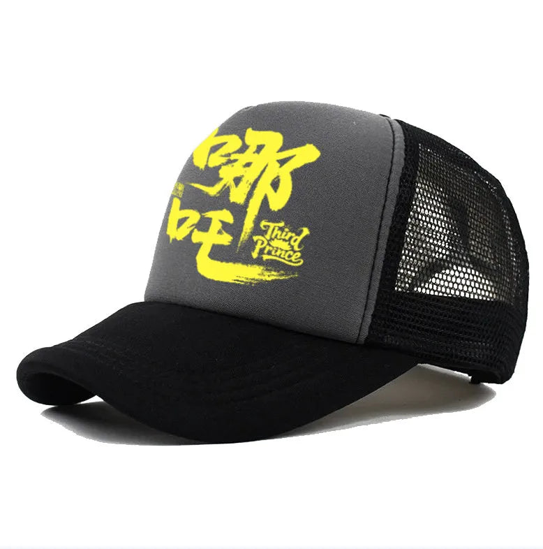 Men's polyester baseball cap shown in multiple colour options including black, blue, and white