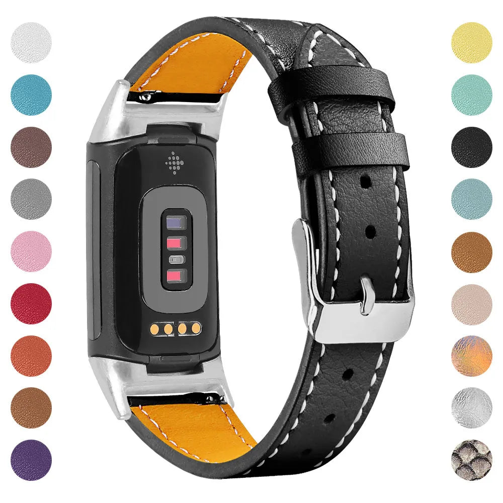 Genuine cowhide leather replacement strap for Fitbit Charge 5 and Charge 6 smart watches