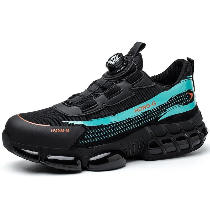 Lightweight black anti-smash anti-stabbing work safety shoe with laces and steel toe cap