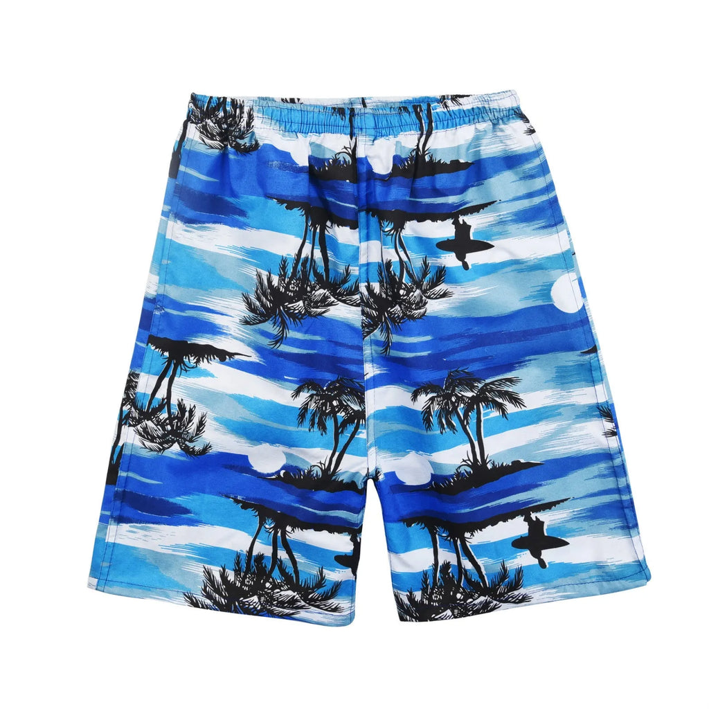 Men's printed five-point swimming trunks with floral pattern in polyester fabric