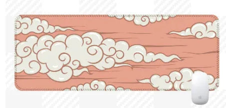 Japanese simple style cloud pattern desk mat with natural rubber non-slip backing in multiple size options