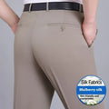 Men's straight-leg business trousers in mulberry silk blend fabric with high waist design