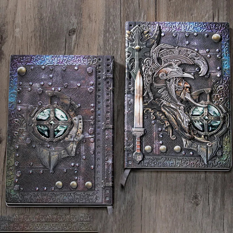 A5 leather notebook with 3D warriors relief embossed design in multiple colour options