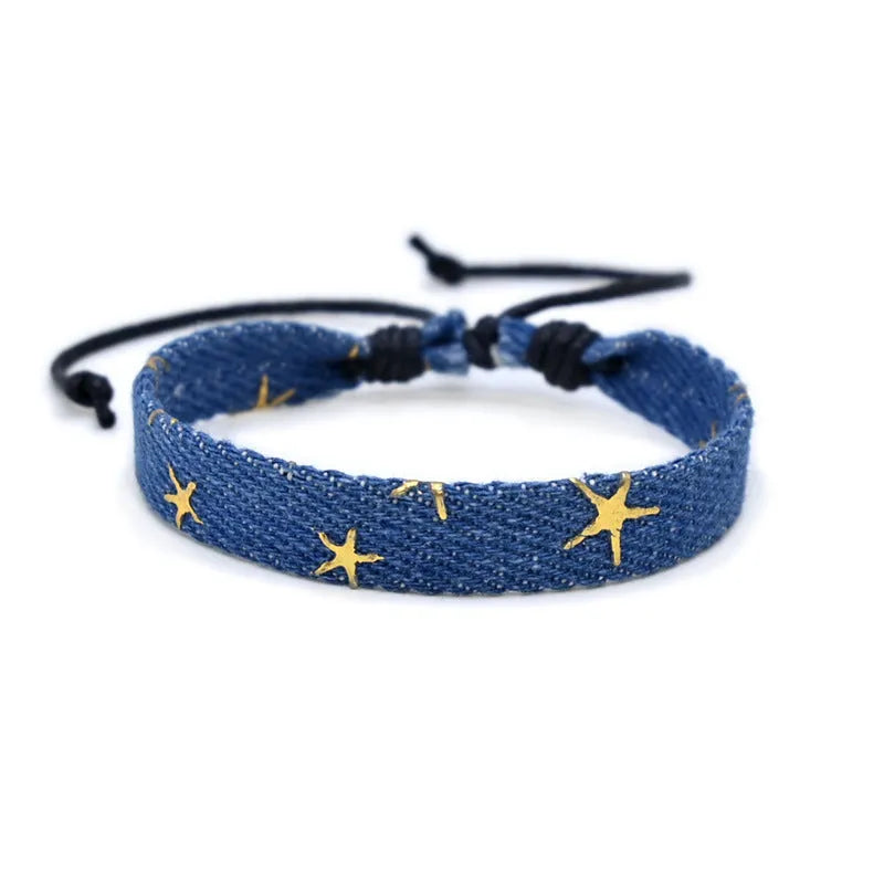 National style denim fabric unisex bracelet carrying strap in a selected colour.