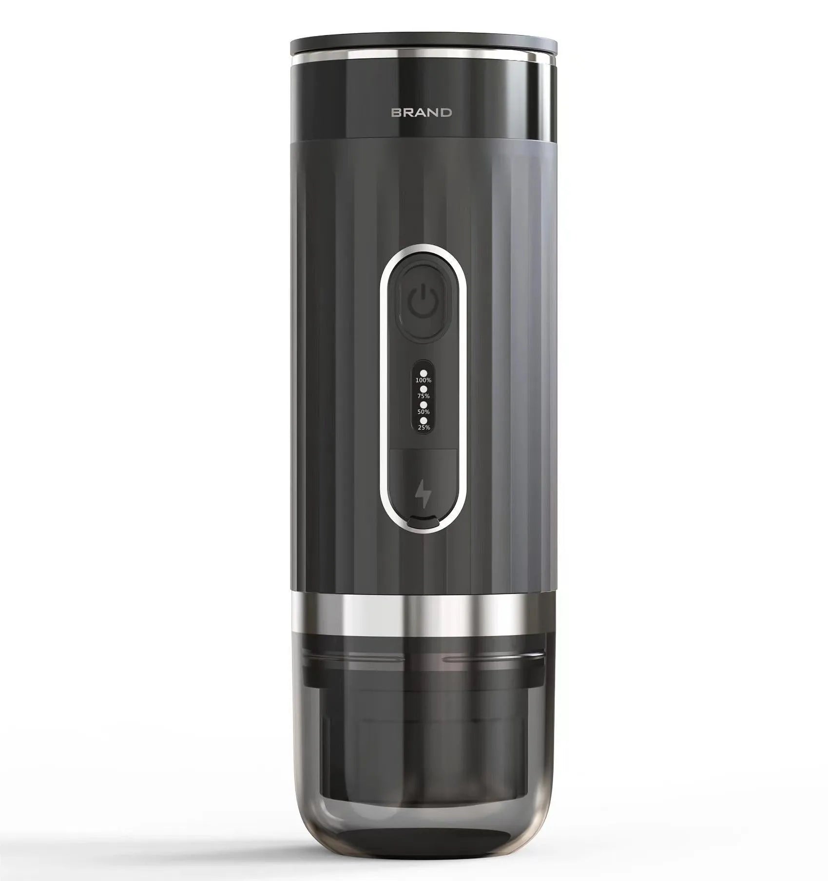 Black portable coffee machine with K-cup compatibility for vehicle and travel use